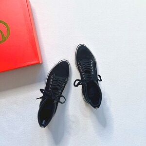 Wishbone Acquamarina Black White Calf Nubuck Lace Up Bootie High-top Sneakers